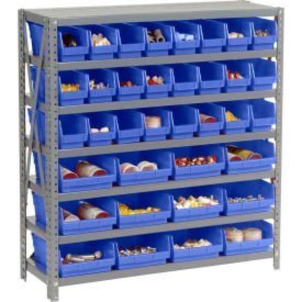 Global Equipment Steel Shelving with Total 36 4"H Plastic Shelf Bins Blue, 36x12x39-7 Shelves 603433BL